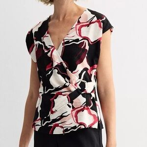 NINE WEST Abstract Print V-Neck Women Top